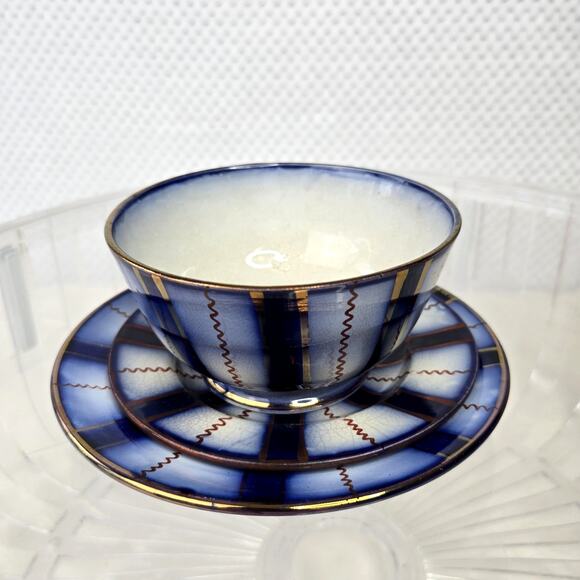 3 pc Gaudy Welsh Flow Blue Wagon Wheel  8" Plate 5" Bowl 6" Saucer Antique 1800s - Picture 2 of 10